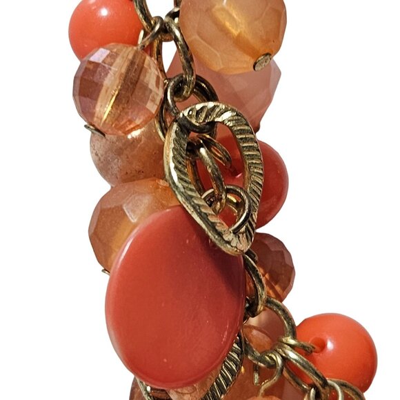 Retro 70s Boho Orange Coral Beaded Chunky Necklace Fashion Jewelry - Picture 3 of 6